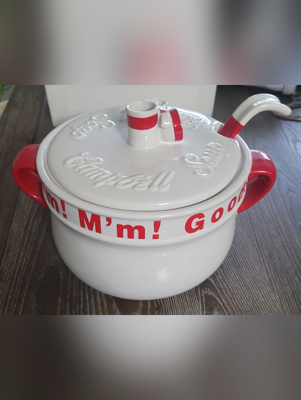 Vintage Campbell's Ceramic Soup Tureen with Lid & Ladle - M'm M'm Good!